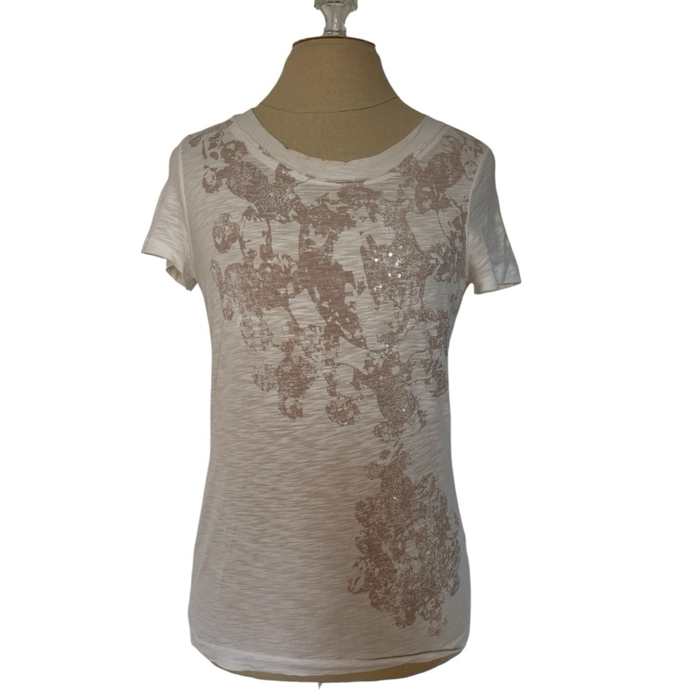 J. Crew Cream Floral Short Sleeve Tee